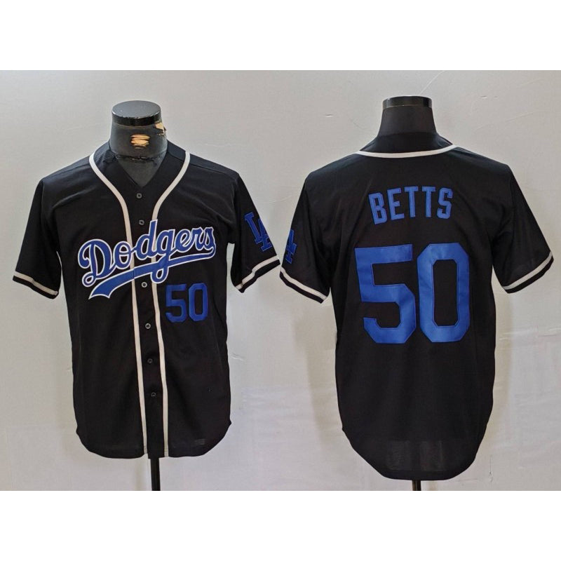 Los Angeles Dodgers #50 Mookie Betts Number Black BUTLER Cool Base With Patch Stitched Jerseys