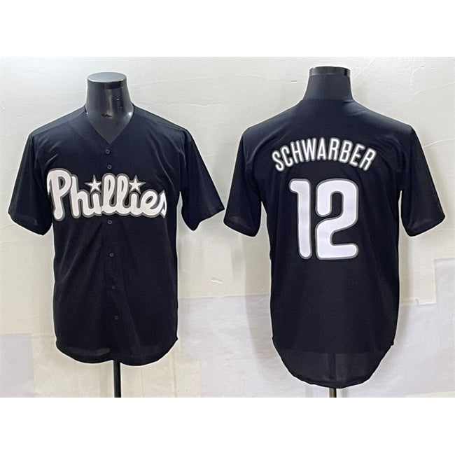 Philadelphia Phillies #12 Kyle Schwarber Black BUTLER Lights Out Limited Stitched Jersey