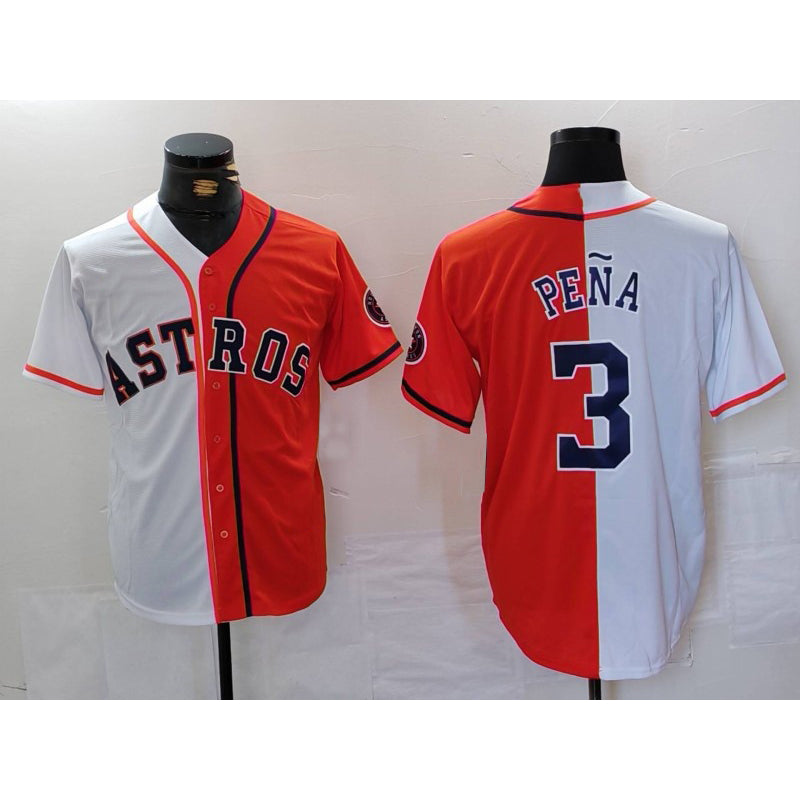 Houston Astros #3 Jeremy Pena White Orange BUTLER Split Stitched Jersey