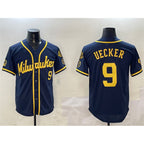 Milwaukee Brewers #9 Bob Uecker Navy BUTLER With Home Patch Limited Stitched Jersey