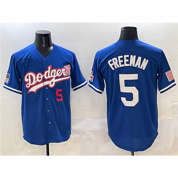 Los Angeles Dodgers #5 Freddie Freeman Royal BUTLER With American Flag Patch Limited Stitched Jersey