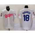 Los Angeles Dodgers #18 Yoshinobu Yamamoto White Pink BUTLER Vin & Kobe Patch Stitched Jersey1