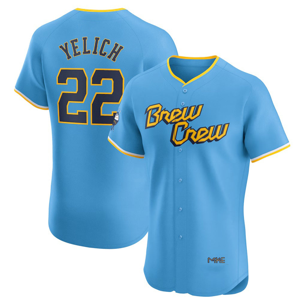 Milwaukee Brewers #22 Christian Yelich Powder Blue BUTLER City Connect Elite Player Jersey