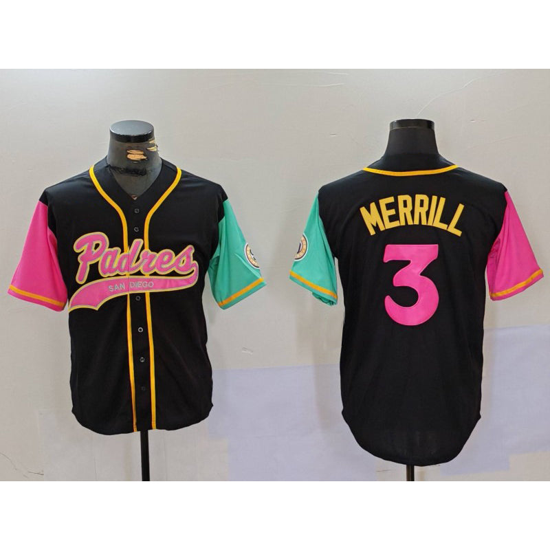 San Diego Padres #3 Jackson Merrill Black BUTLER NEW 2023 City Connect Cool Base Stitched Jersey