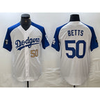 Los Angeles Dodgers #50 Mookie Betts Number White Blue BUTLER Fashion Stitched Cool Base Limited Jersey 3