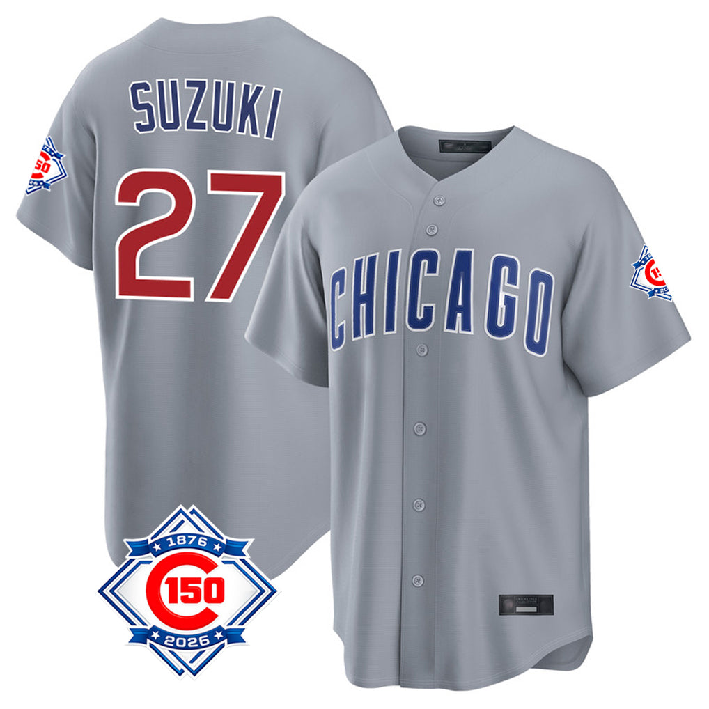 Chicago Cubs #27 Seiya Suzuki Player Gray BUTLER 150th Anniversary Home Game Stitched Jerseys