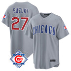 Chicago Cubs #27 Seiya Suzuki Player Gray BUTLER 150th Anniversary Home Game Stitched Jerseys