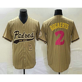 San Diego Padres #2 Xander Bogaerts Number Tan BUTLER Pinstripe 2023 City Connect Cool Base Stitched Jersey