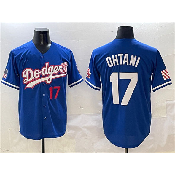 Los Angeles Dodgers #17 Shohei Ohtani Royal BUTLER With American Flag Patch Limited Stitched Jersey