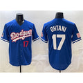 Los Angeles Dodgers #17 Shohei Ohtani Royal BUTLER With American Flag Patch Limited Stitched Jersey