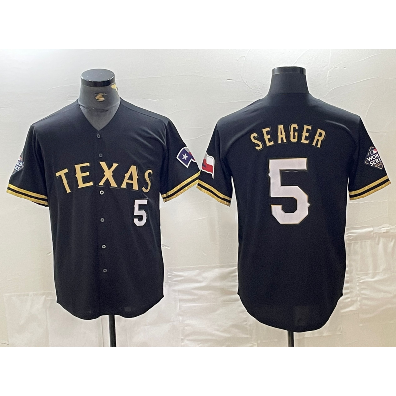 Texas Rangers #5 Corey Seager Number Black Gold BUTLER Cool Base Stitched Jersey