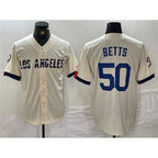 Los Angeles Dodgers #50 Mookie Betts Cream BUTLER Stitched Jersey