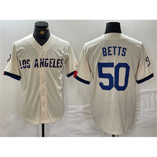 Los Angeles Dodgers #50 Mookie Betts Cream BUTLER Stitched Jersey